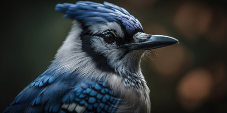 Blue Jay bird closeup with forest background. Generative AI.の素材