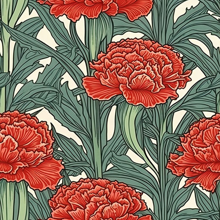 Carnation flower seamless pattern. Floral seamless background. Generative AI.の素材