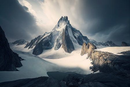 High mountain peak landscape. Generative AI.の素材