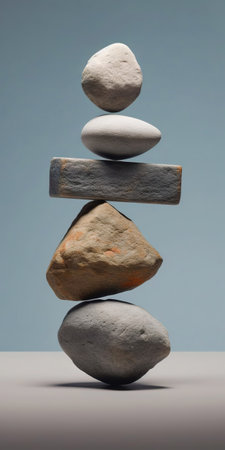 Balancing stones. Tower of pebble. Zen mediation concept. Generative AI.の素材