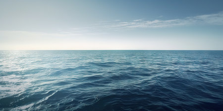 Panorama landscape of empty blue sea and sky blue background. Generative AI.の素材