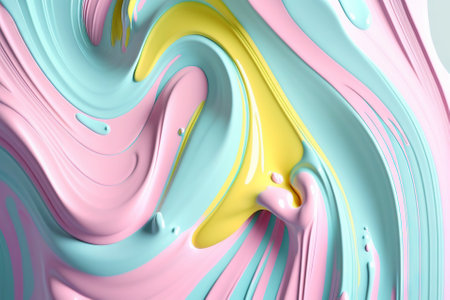 Pastel liquid paint flows background. Creamy color fluid. Generative AI.の素材