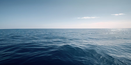 Panorama landscape of empty blue sea and sky blue background. Generative AI.の素材