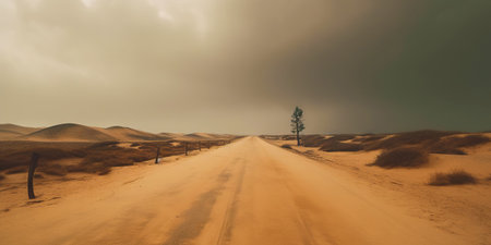 Minimalistic empty highway in desert. Travel concept. Generative AI.の素材