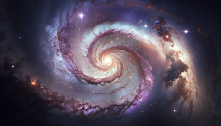 Spiral galaxy with stars in deep space. Milky way galaxy. Generative AI.の素材