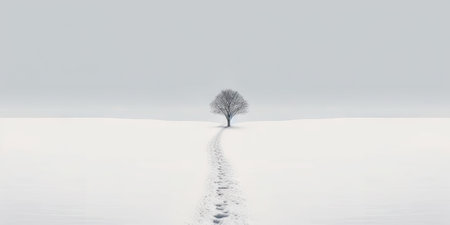Minimalistic empty highway in winter. Road surrounded snow. Travel concept. Generative AI.の素材