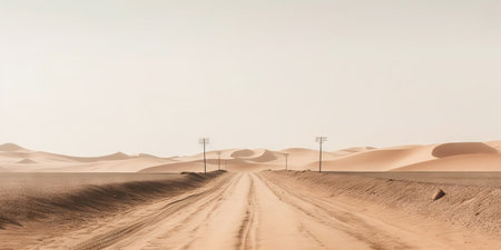 Minimalistic empty highway in desert. Travel concept. Generative AI.の素材