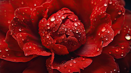 Red Peony flowers with water drops background. Closeup of blossom with glistening droplets. Generative AI.の素材