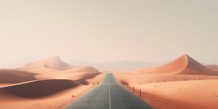 Minimalistic empty highway in desert. Travel concept. Generative AI.の素材