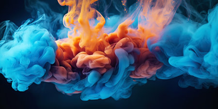 Abstract background with blue smoke swirls. Watercolor ink paint cloud. Generative AI.の素材