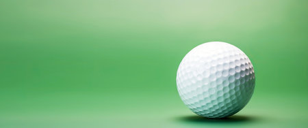 Close-up of golf ball isolated on green backdrop. Generative AI.の素材