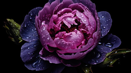 flowers with water drops background. Closeup of delicate blossom with glistening droplets. Generative AI.の素材