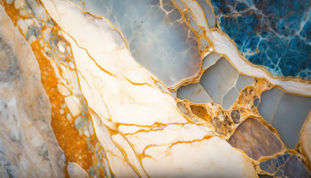 Colorful intricate marble with golden veins background. Stone background. Generative AI.の素材