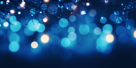 Blurred bokeh light background, Christmas and New Year holidays background. Generative AI.の素材