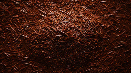 Chocolate sprinkles background. Sweet cocoa flakes. Generative AI.の素材