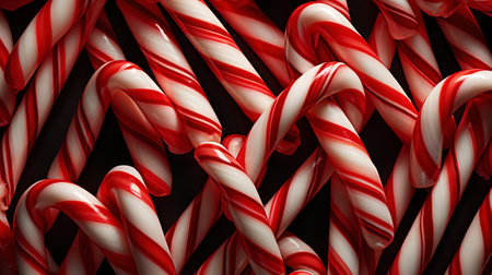 Red and White Mini Candy Canes for Christmas background. Generative AI.の素材