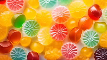 Fruit gummy candies background. Colorful sweet backdrop. Generative AI.の素材