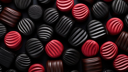 Licorice candies mix background. Sweet tasty backdrop. Generative AI.の素材