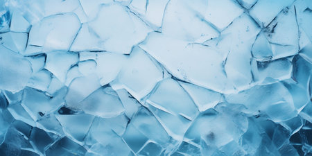 Cracked ice on a frozen lake. The natural texture of winter ice. Generative AI.の素材