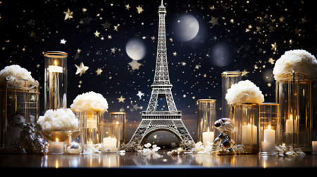 Modern shiny creative Christmas backdrop. Golden festive New Year background. Generative AI.の素材