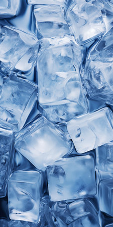 Ice cubes bluish background. Frozen water. Cold fresh concept. Generative AI.の素材