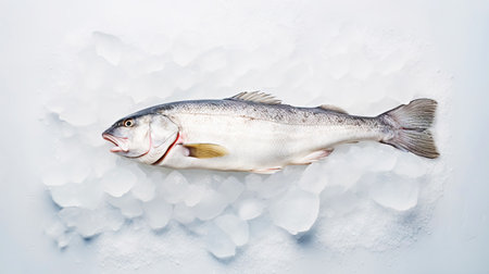 Fresh raw cod fish on ice. Seafood background. Generative AI.の素材