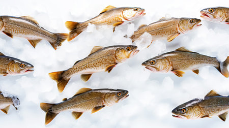 Fresh Horse Mackerel, trachurus on Ice. Seafood background. Generative AI.の素材