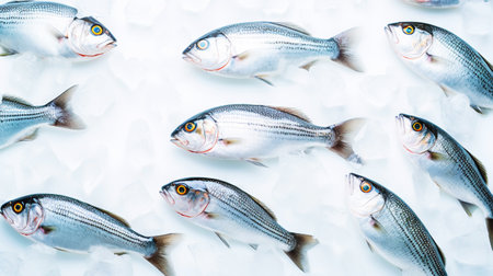 Fresh Horse Mackerel, trachurus on Ice. Seafood background. Generative AI.の素材