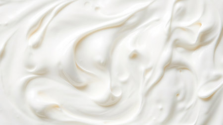Close up of white natural creamy vanilla yogurt. Top view. Generative AI.の素材