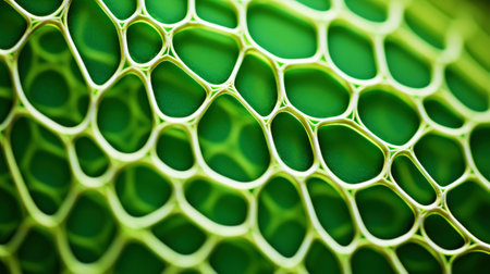Fantasy plant cells microscopy. Green organic structures. Microlife concept. Generative AI.の素材