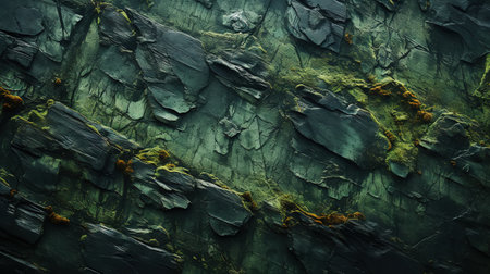 Charred wood bark green texture. Detailed macro close-up view of tree burned scratched cork background. Generative AI.の素材