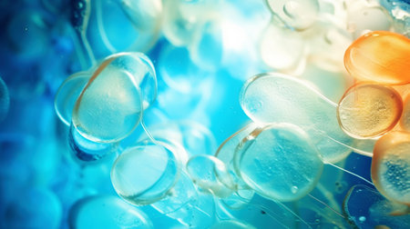 Beautiful electronic microscopy of bacteria, fungi fantasy microbiology in blue tones. Microscopic life. Generative AI.の素材