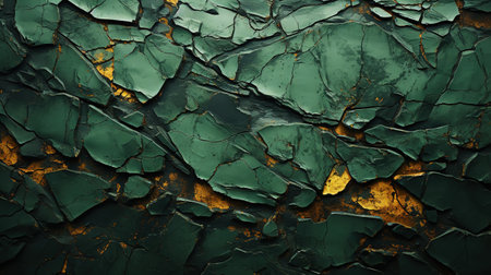 Charred wood bark green texture. Detailed macro close-up view of tree burned scratched cork background. Generative AI.の素材