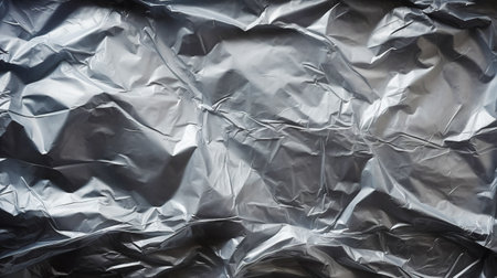 Transparent wrinkled plastic wrap on black background. Crumpled dark thin plastic backdrop. Generative AI.の素材