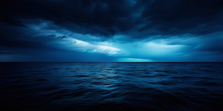 Dark sea surface with a dramatic cloudy sky above. Approaching storm. Generative AI.の素材