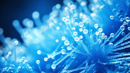 Beautiful electronic microscopy of bacteria, fungi fantasy microbiology in blue tones. Microscopic life. Generative AI.の素材