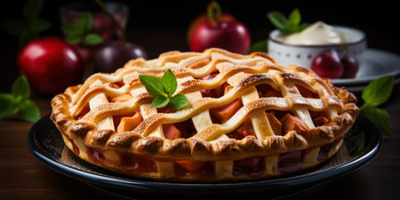 Sweet Apple Pie with Sugar and Cinnamon. Pastry concept. Generative AI.の素材