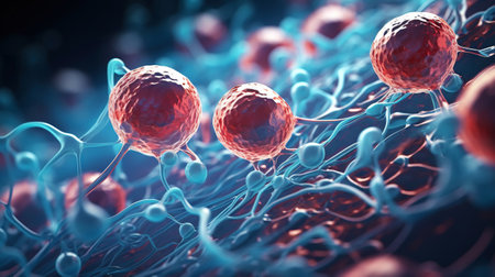 Beautiful electronic microscopy of bacteria, fungi fantasy microbiology. Microscopic life. Generative AI.の素材