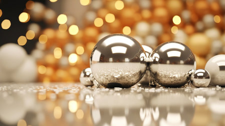Modern shiny creative Christmas backdrop. Golden festive New Year background. Generative AI.の素材