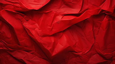 Red crumpled paper texture. Blank background with creases. Generative AI.の素材