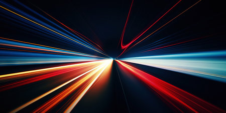 Neon Velocity: Urban Pulse of the Night. Speed light trails. Generative AI.の素材