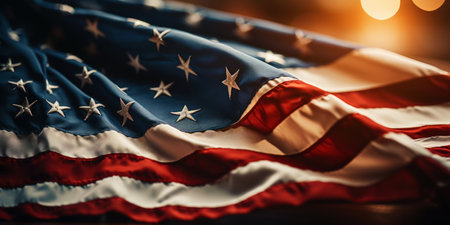 Beautifully waving star and striped flag. USA-like. Generative AI.の素材