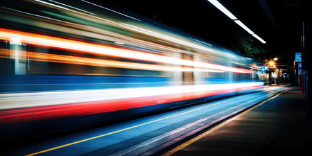 Rush of Twilight: Streaks of Speed. Speed light trails, Colorful glowing swirls. Generative AI.の素材