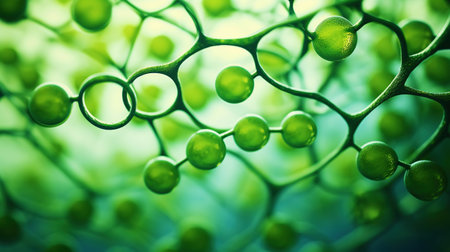 Fantasy plant cells microscopy. Green organic structures. Microlife concept. Generative AI.の素材