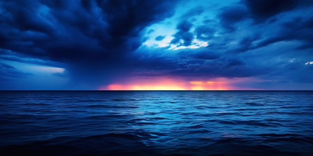 Dark sea surface with a dramatic cloudy sky above. Approaching storm. Generative AI.の素材