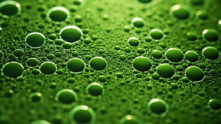 Fantasy plant cells microscopy. Green organic structures. Microlife concept. Generative AI.の素材