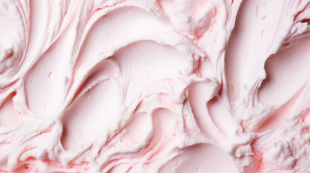 Close-up of ice cream texture. Top view of frozen pink gelato surface. Food background. Generative AI.の素材