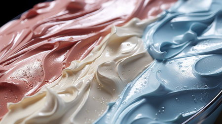 Close-up of texture of creamy ice cream of different flavors, gelato background. Generative AI.の素材