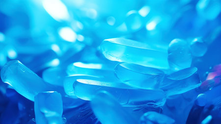 Beautiful electronic microscopy of bacteria, fungi fantasy microbiology in blue tones. Microscopic life. Generative AI.の素材