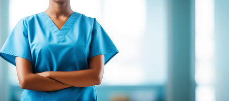 Beautiful female healthcare worker. Doctor or nurse in white coat. Medical concept. Generative AI.の素材